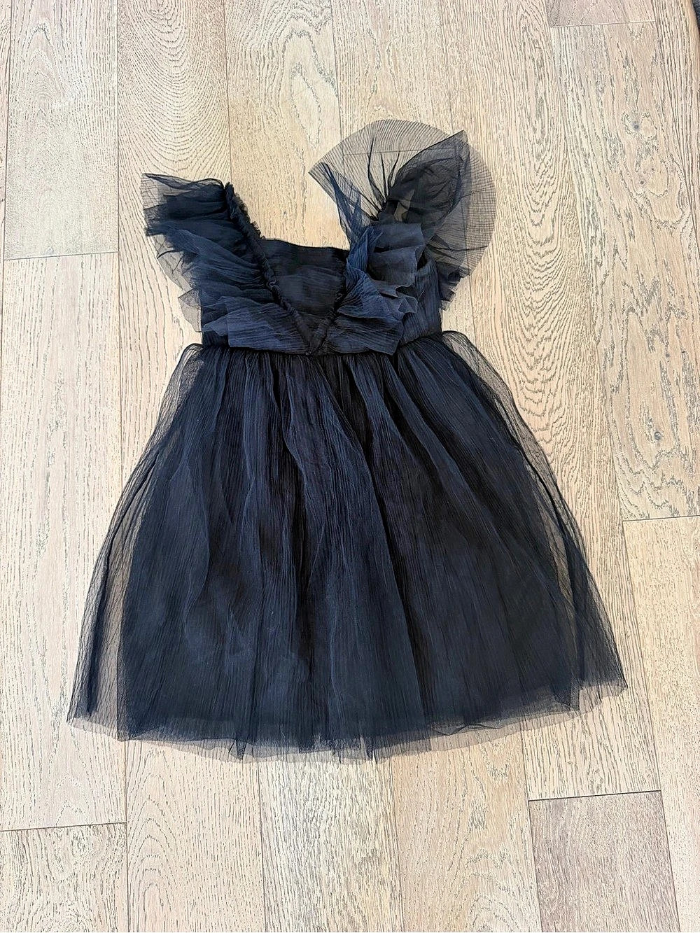 HM Kids Black Tulle Party Dress Girls Size 7 8 Years US 7 Ruffled Sleeves